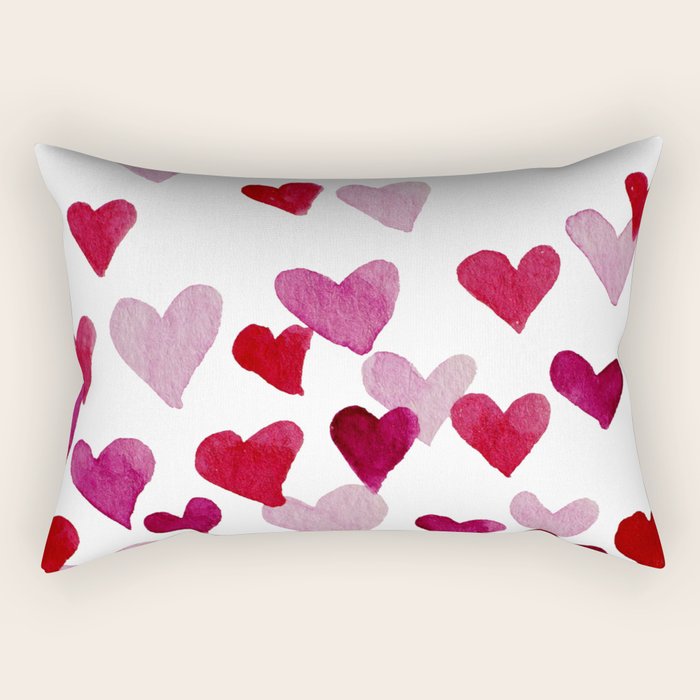 Valentine's Day Watercolor Hearts - pink Rectangular Pillow Gallery Image 2