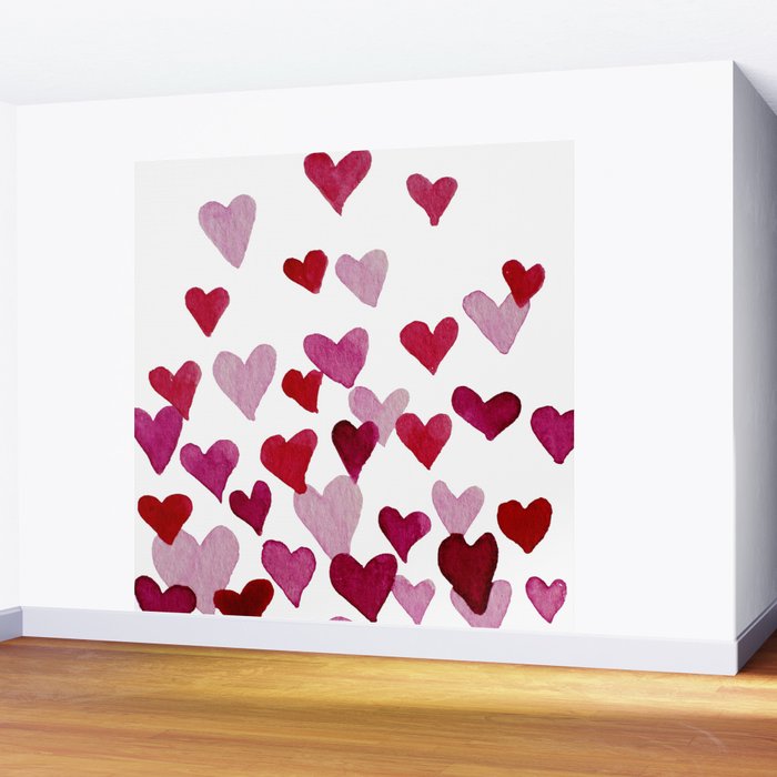Valentine's Day Watercolor Hearts - pink Wall Mural Gallery Image 2