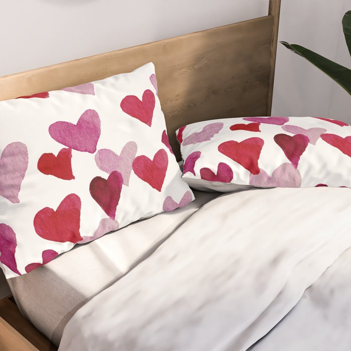 Valentine's Day Watercolor Hearts - pink Pillow Sham Gallery Image 2