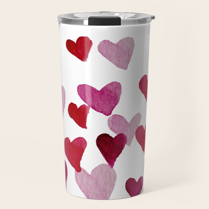 Valentine's Day Watercolor Hearts - pink Travel Mug Gallery Image 1