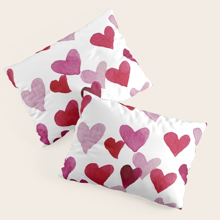 Valentine's Day Watercolor Hearts - pink Pillow Sham Gallery Image 3