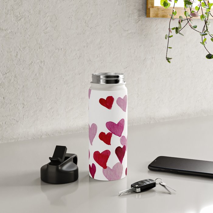Valentine's Day Watercolor Hearts - pink Water Bottle Gallery Image 4
