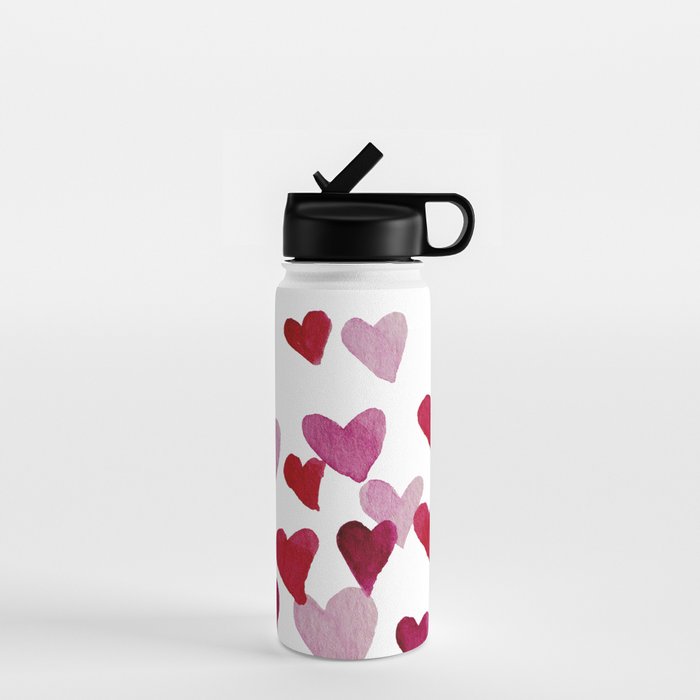 Valentine's Day Watercolor Hearts - pink Water Bottle Gallery Image 1