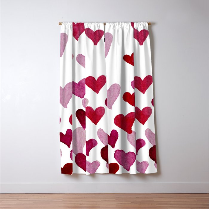Valentine's Day Watercolor Hearts - pink Window Curtain Gallery Image 3