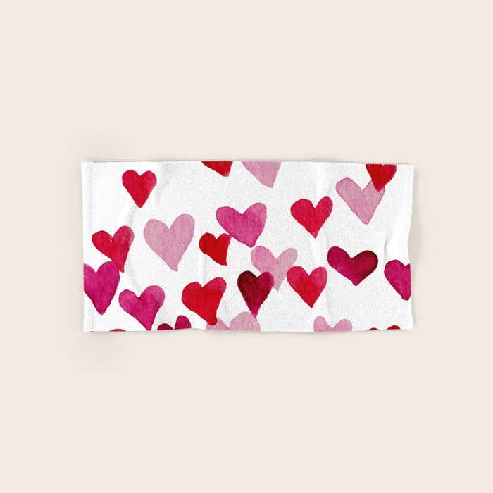 Valentine's Day Watercolor Hearts - pink Bath Towel Gallery Image 1