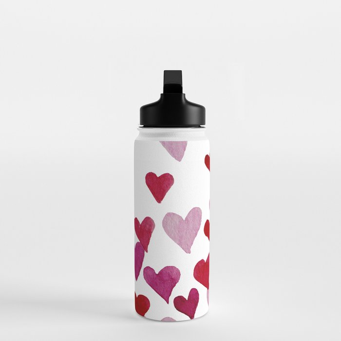Valentine's Day Watercolor Hearts - pink Water Bottle Gallery Image 3