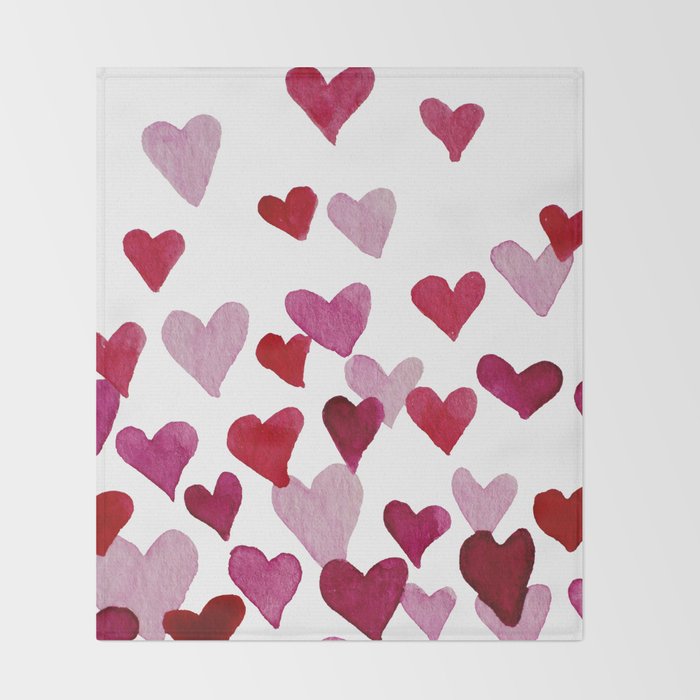 Valentine's Day Watercolor Hearts - pink Throw Blanket Gallery Image 2