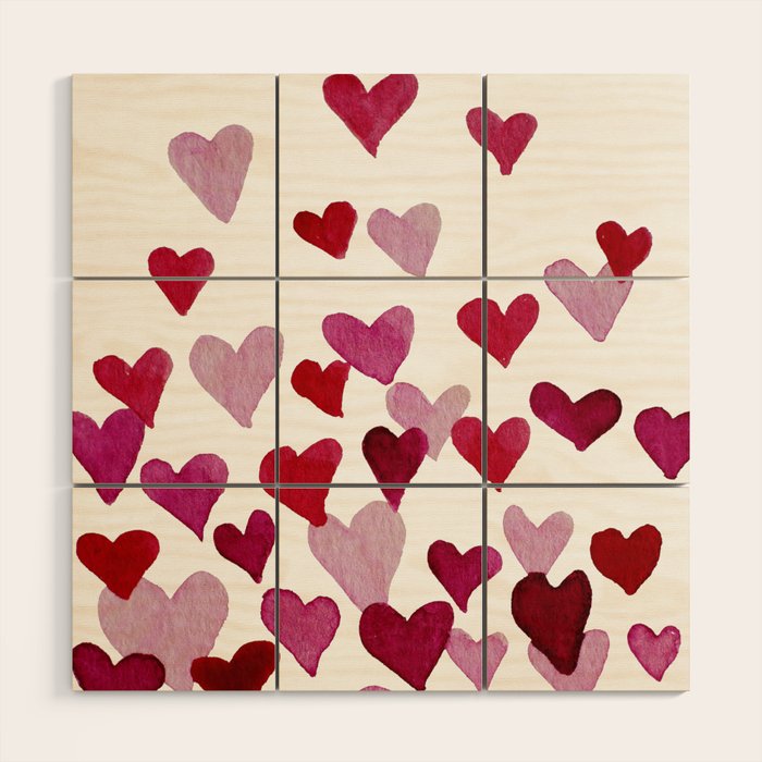 Valentine's Day Watercolor Hearts - pink Wood Wall Art Gallery Image 1