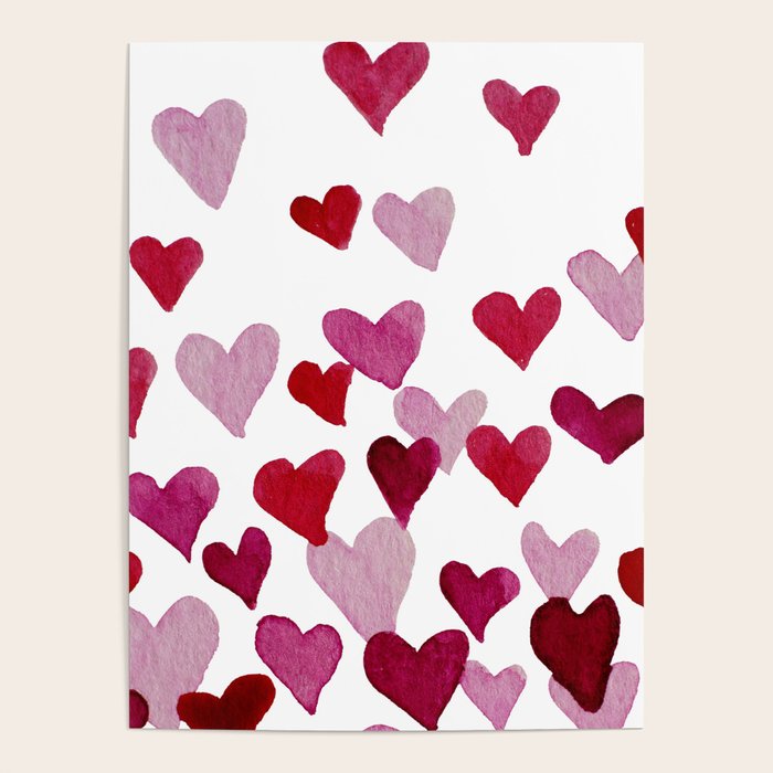 Valentine's Day Watercolor Hearts - pink Poster Gallery Image 4