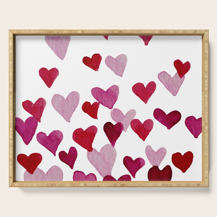 Valentine's Day Watercolor Hearts - pink Serving Tray Gallery Image 1