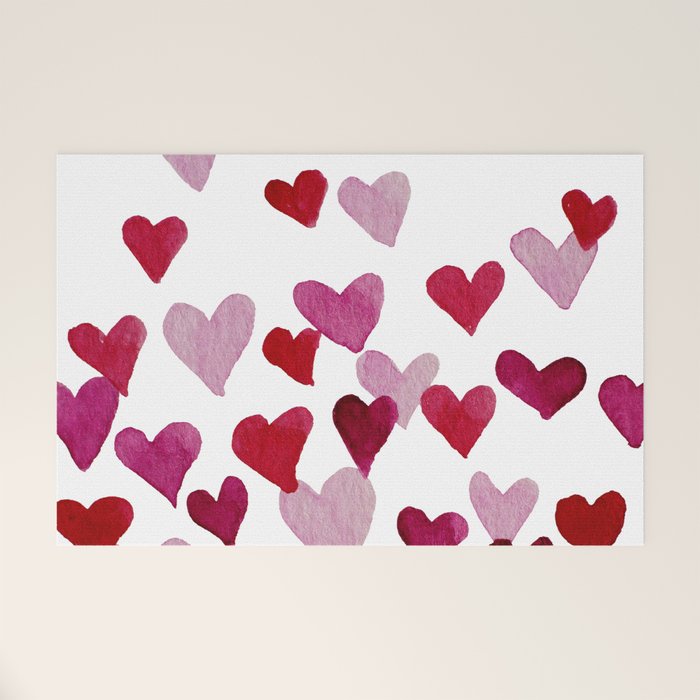 Valentine's Day Watercolor Hearts - pink Welcome Mat Gallery Image 1
