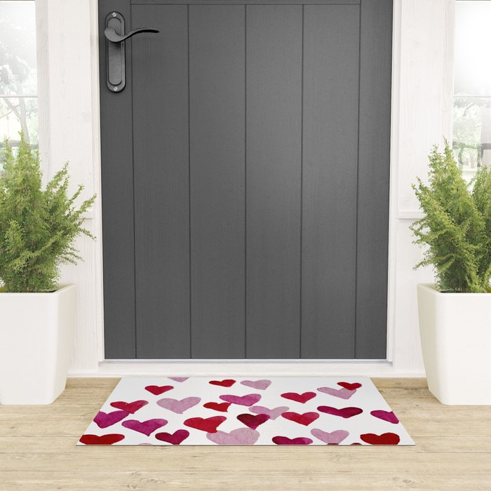 Valentine's Day Watercolor Hearts - pink Welcome Mat Gallery Image 3