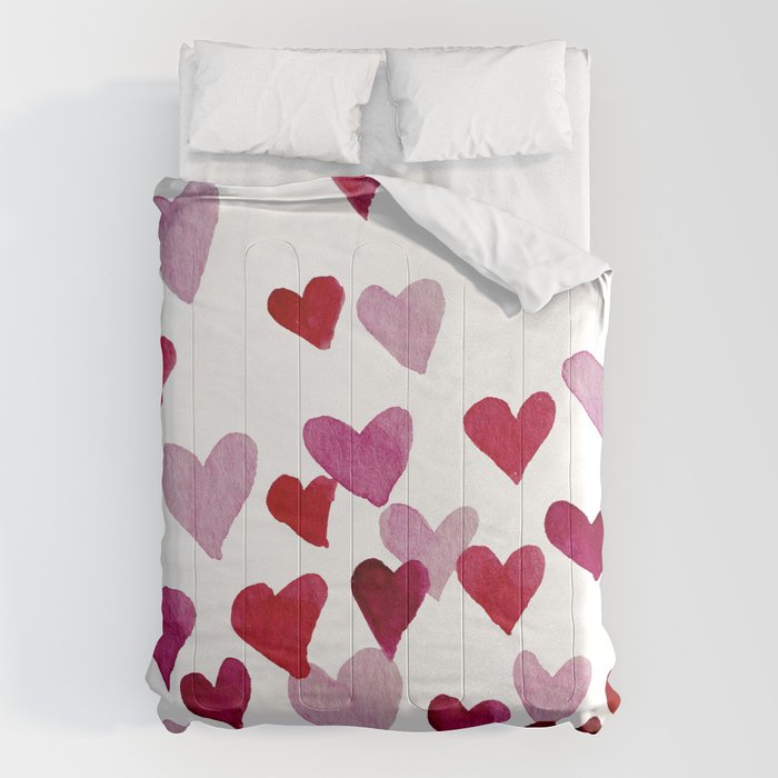 Valentine's Day Watercolor Hearts - pink Comforter Gallery Image 6
