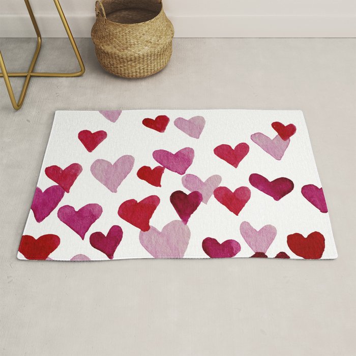 Valentine's Day Watercolor Hearts - pink Rug Gallery Image 1