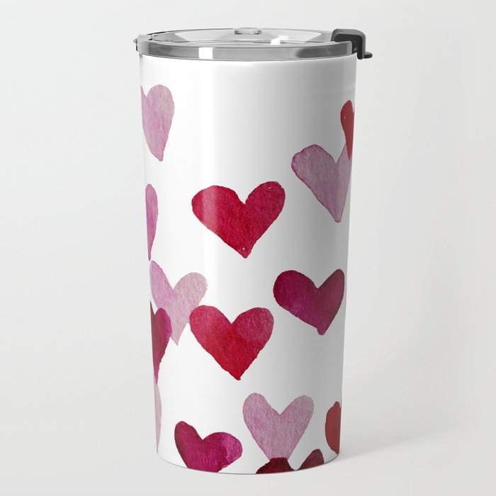 Valentine's Day Watercolor Hearts - pink Travel Mug Gallery Image 2