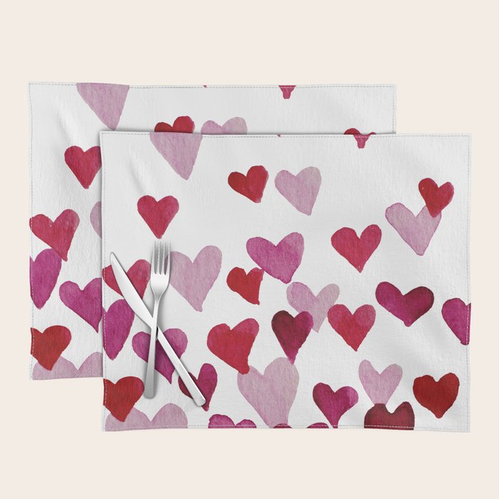 Valentine's Day Watercolor Hearts - pink Placemat Gallery Image 1