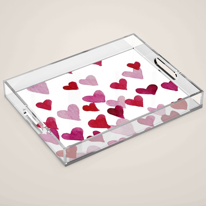 Valentine's Day Watercolor Hearts - pink Acrylic Tray Gallery Image 1