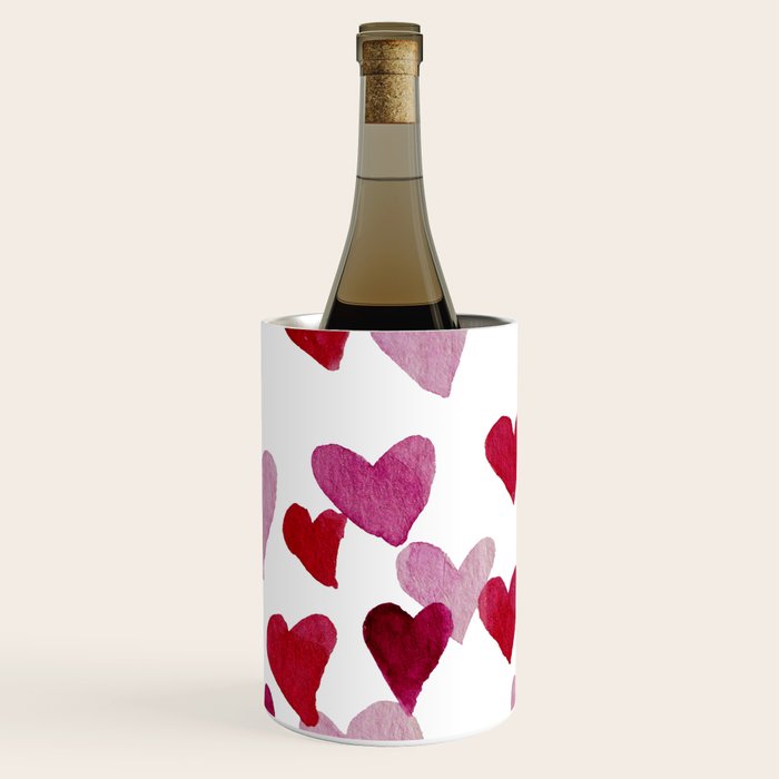 Valentine's Day Watercolor Hearts - pink Wine Chiller Gallery Image 1