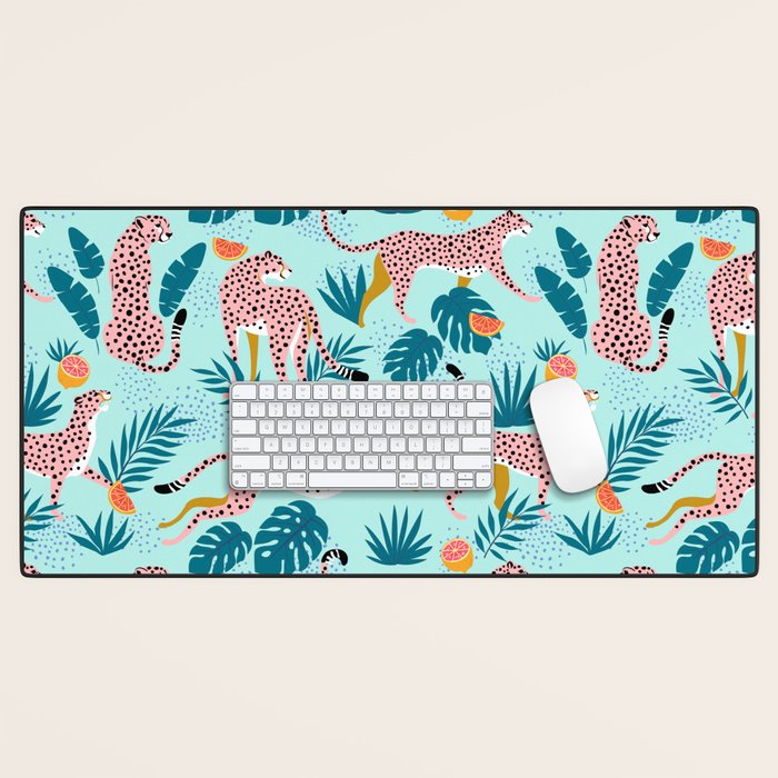 Cheetahs In The Grapefruit Grove, Tropical Jungle bohemian Wildlife, Tiger Wild Cat Nature Forest Desk Mat Gallery Image 1