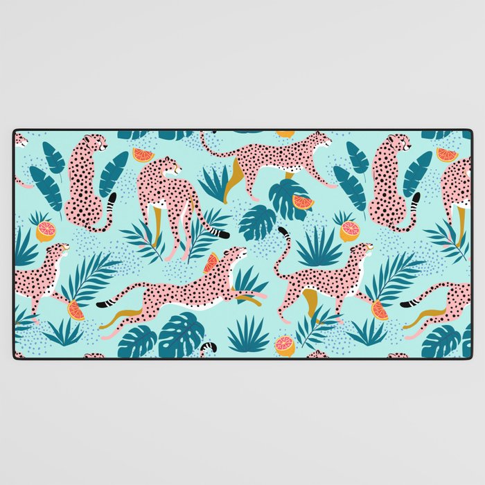 Cheetahs In The Grapefruit Grove, Tropical Jungle bohemian Wildlife, Tiger Wild Cat Nature Forest Desk Mat Gallery Image 3