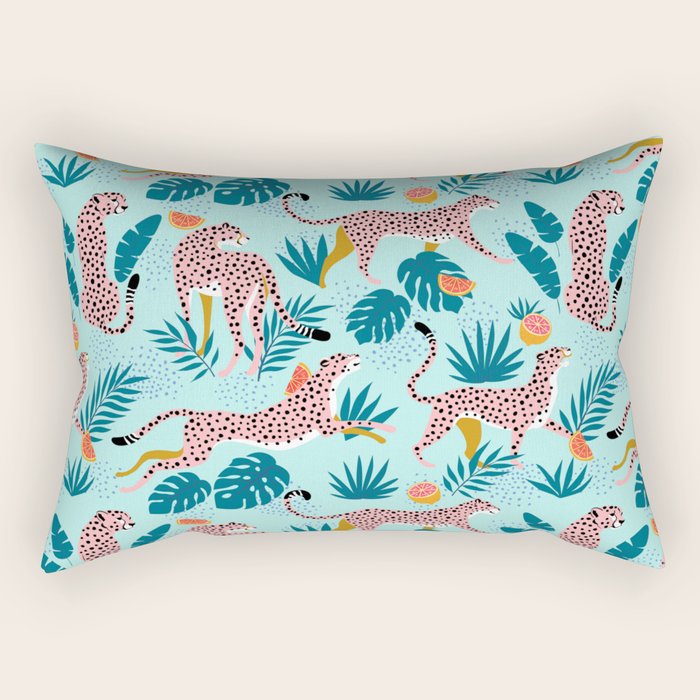 Cheetahs In The Grapefruit Grove, Tropical Jungle bohemian Wildlife, Tiger Wild Cat Nature Forest Rectangular Pillow Gallery Image 1
