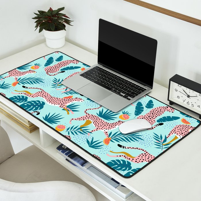 Cheetahs In The Grapefruit Grove, Tropical Jungle bohemian Wildlife, Tiger Wild Cat Nature Forest Desk Mat Gallery Image 2