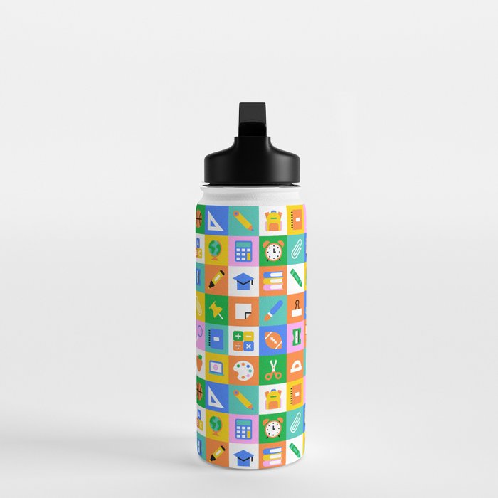 Fun colorful back to school mosaic pattern Water Bottle Gallery Image 3