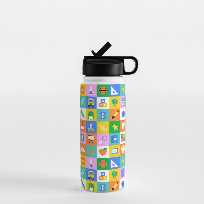 Fun colorful back to school mosaic pattern Water Bottle Gallery Image 1