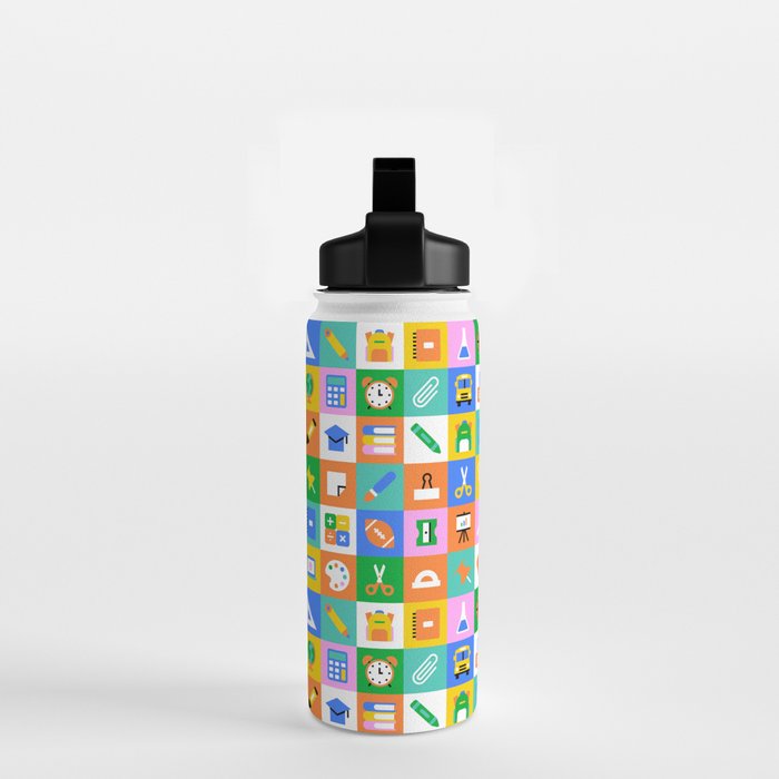 Fun colorful back to school mosaic pattern Water Bottle Gallery Image 2