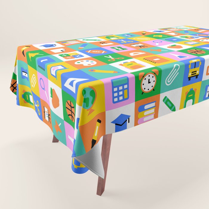 Fun colorful back to school mosaic pattern Tablecloth Gallery Image 1