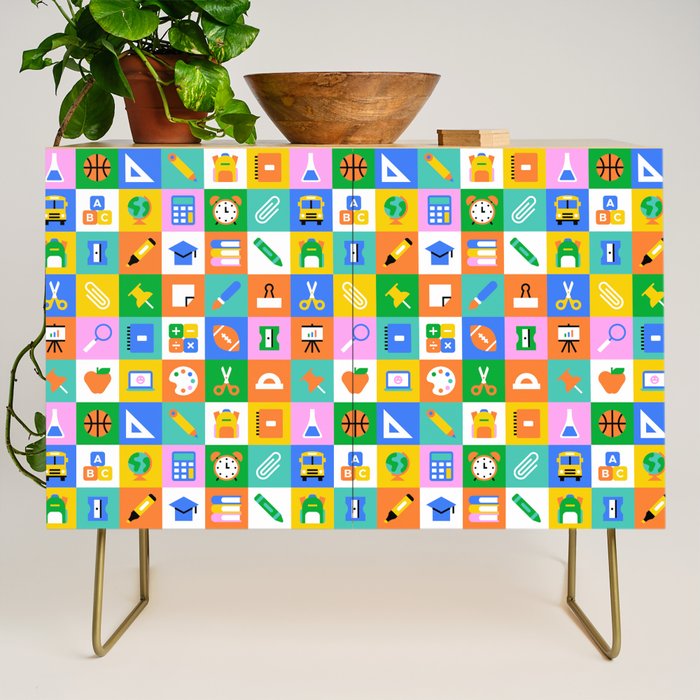 Fun colorful back to school mosaic pattern Credenza Gallery Image 1