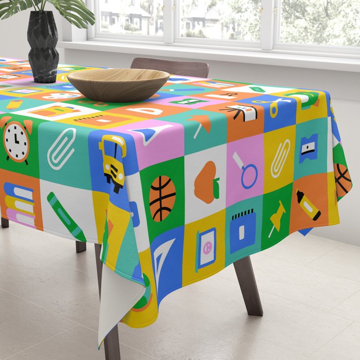 Fun colorful back to school mosaic pattern Tablecloth Gallery Image 3