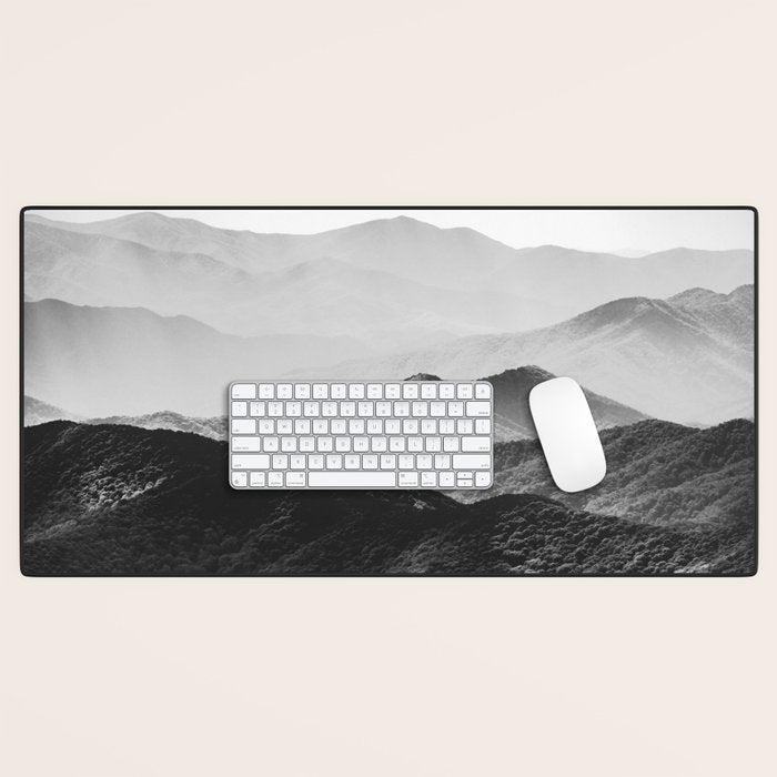 Glimpse - Black and White Mountains Landscape Nature Photography Desk Mat Gallery Image 1