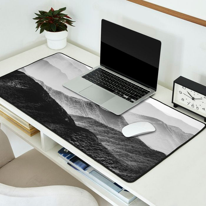 Glimpse - Black and White Mountains Landscape Nature Photography Desk Mat Gallery Image 2