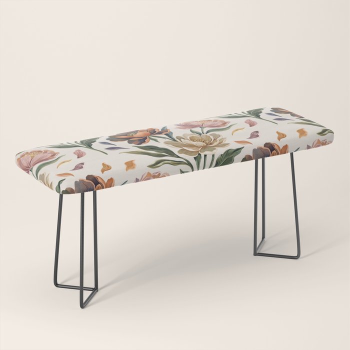 Hand Painted Peony Florals Bench Gallery Image 1