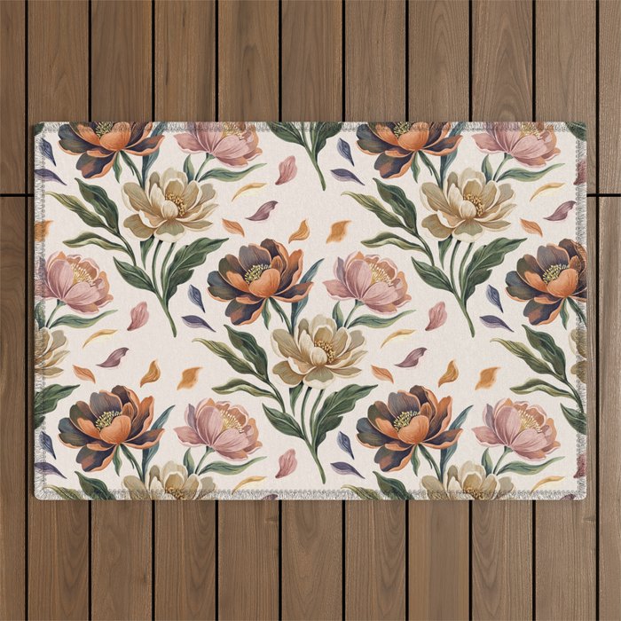 Hand Painted Peony Florals Outdoor Rug Gallery Image 1