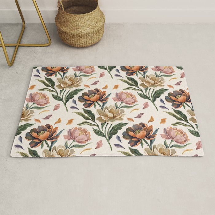 Hand Painted Peony Florals Rug Gallery Image 1