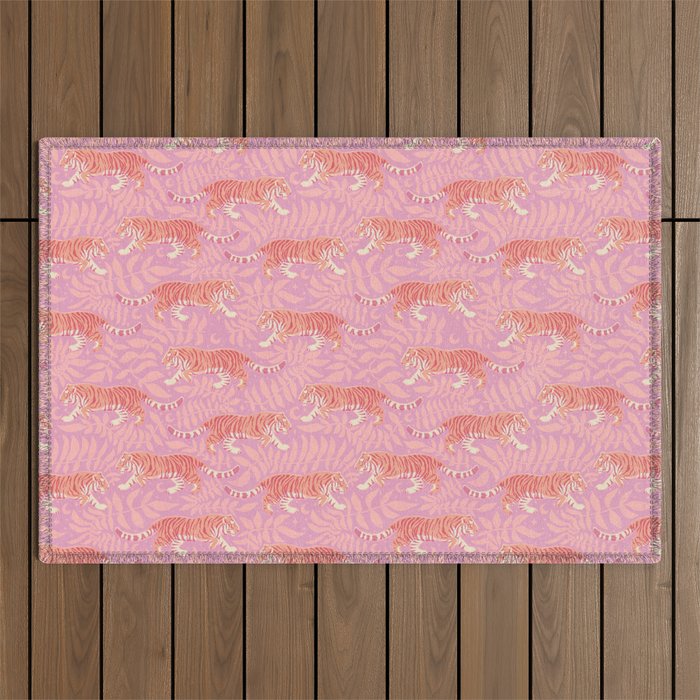 Tigers - pink pastel Outdoor Rug Gallery Image 1