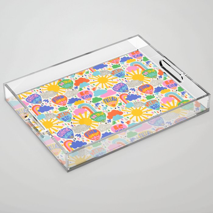 Hot Air Balloons In The Sky - Happy Kids Pattern with Positive Quotes Acrylic Tray Gallery Image 1