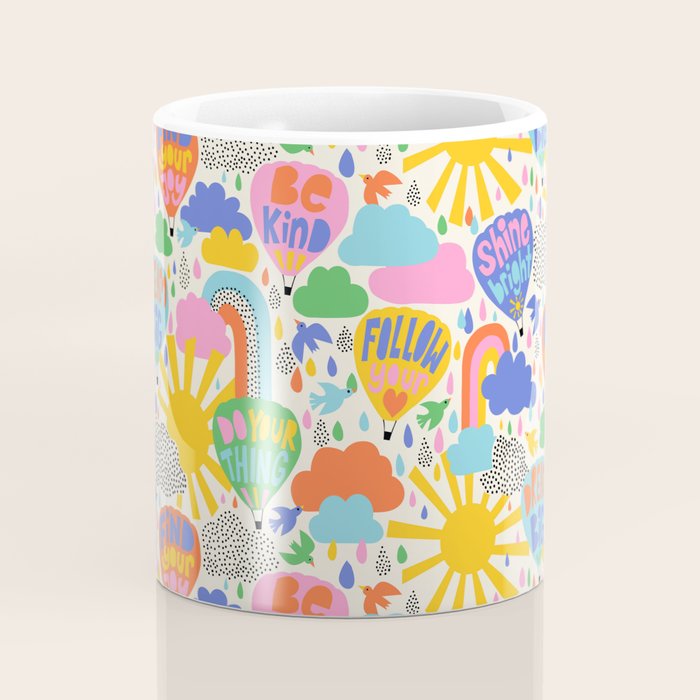 Hot Air Balloons In The Sky - Happy Kids Pattern with Positive Quotes Coffee Mug Gallery Image 4