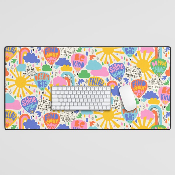 Hot Air Balloons In The Sky - Happy Kids Pattern with Positive Quotes Desk Mat Gallery Image 1