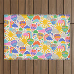 Hot Air Balloons In The Sky - Happy Kids Pattern with Positive Quotes Outdoor Rug Gallery Image 1