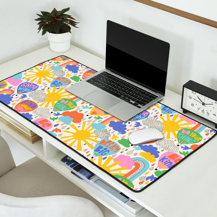 Hot Air Balloons In The Sky - Happy Kids Pattern with Positive Quotes Desk Mat Gallery Image 2