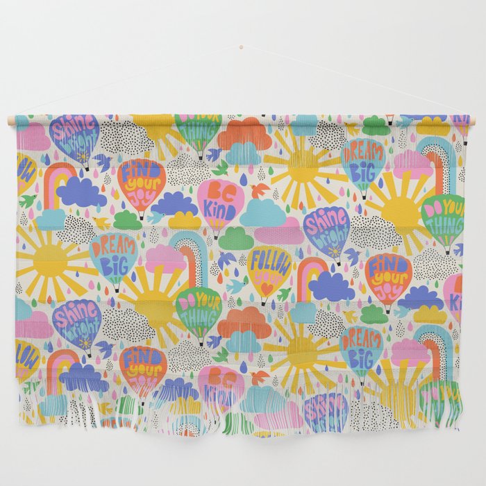 Hot Air Balloons In The Sky - Happy Kids Pattern with Positive Quotes Wall Hanging Gallery Image 1