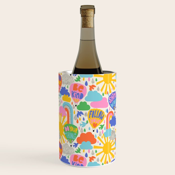 Hot Air Balloons In The Sky - Happy Kids Pattern with Positive Quotes Wine Chiller Gallery Image 1