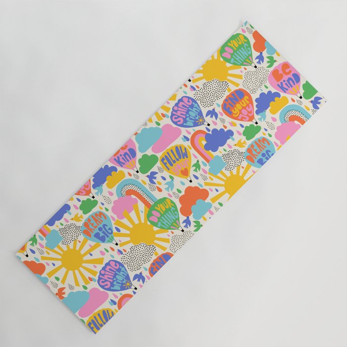 Hot Air Balloons In The Sky - Happy Kids Pattern with Positive Quotes Yoga Mat Gallery Image 1