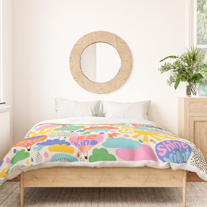Hot Air Balloons In The Sky - Happy Kids Pattern with Positive Quotes Duvet Cover Gallery Image 3