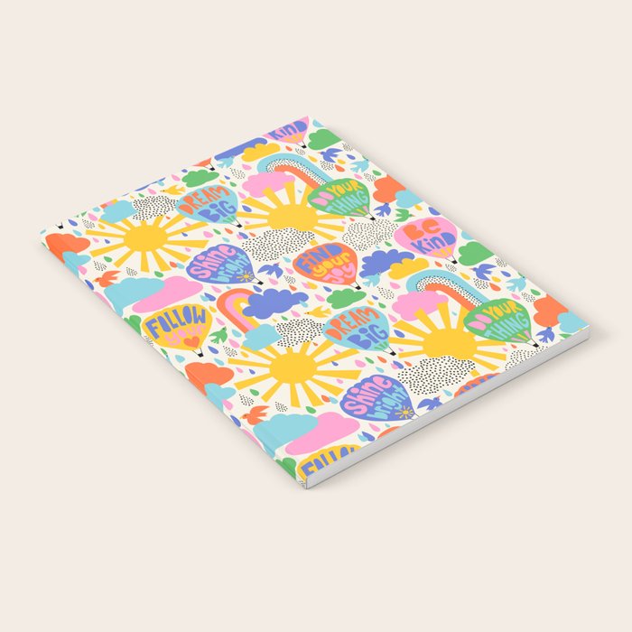 Hot Air Balloons In The Sky - Happy Kids Pattern with Positive Quotes Notebook Gallery Image 1