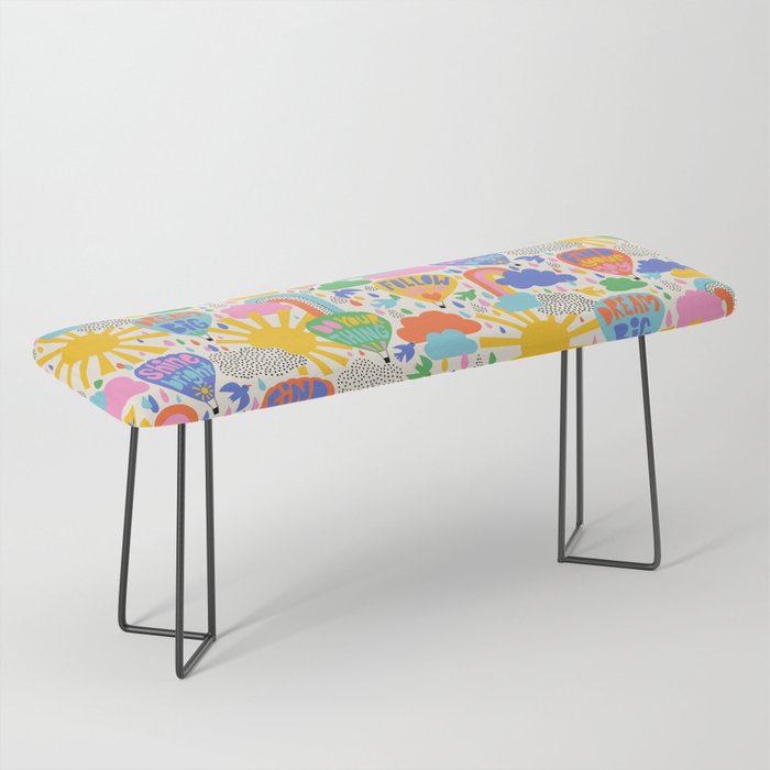 Hot Air Balloons In The Sky - Happy Kids Pattern with Positive Quotes Bench Gallery Image 1