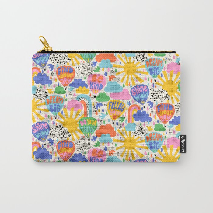 Hot Air Balloons In The Sky - Happy Kids Pattern with Positive Quotes Carry All Pouch Gallery Image 1